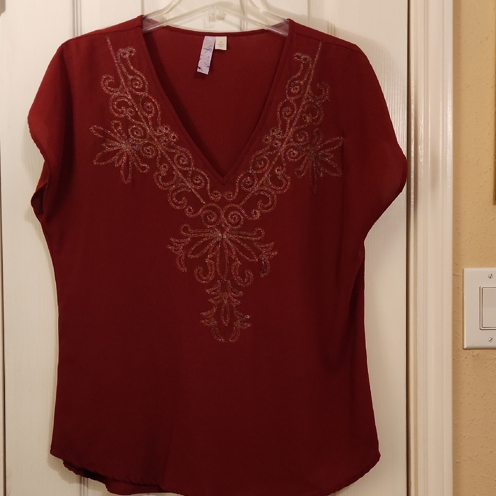 Alya Red Graphic Relaxed Blouse